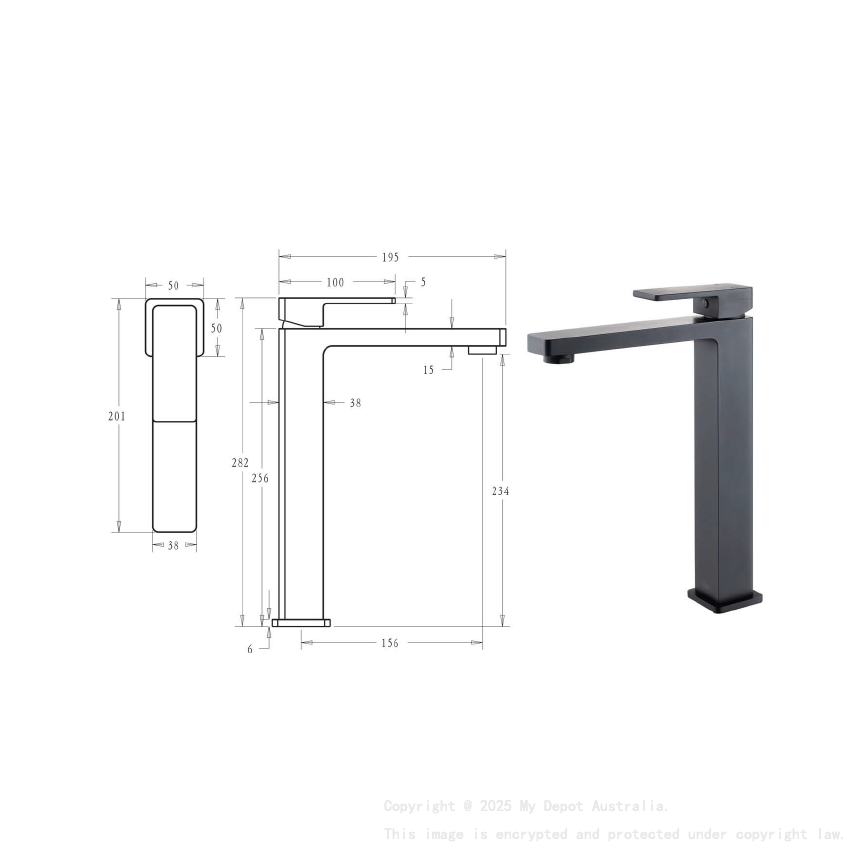 Ceram High Rise Basin Mixer Matt Black