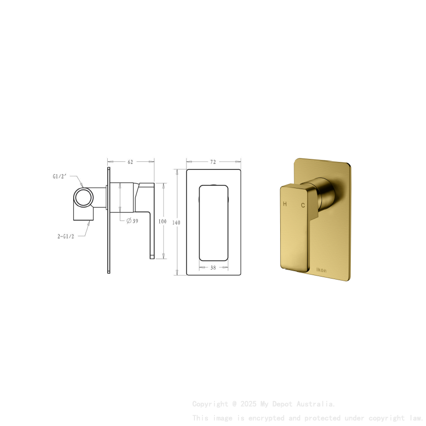 Ceram Wall Mixer Brushed Gold