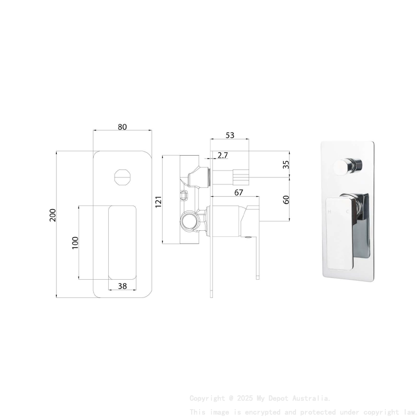 Ceram Wall Mixer with Diverter Chrome