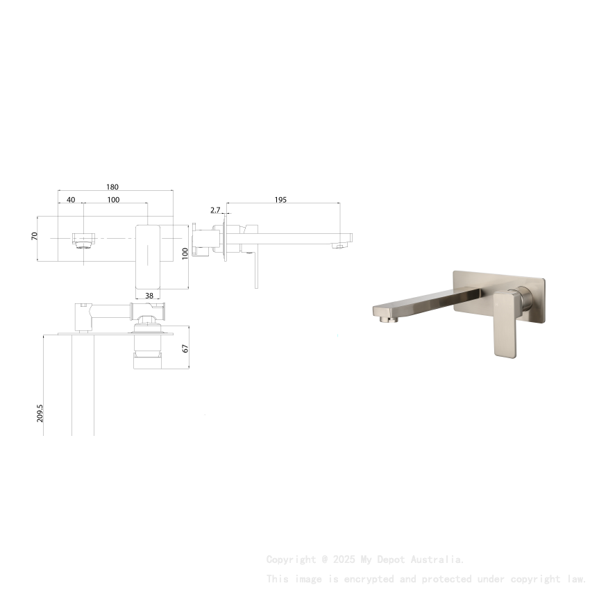Ceram Wall Basin Mixer Brushed Nickel
