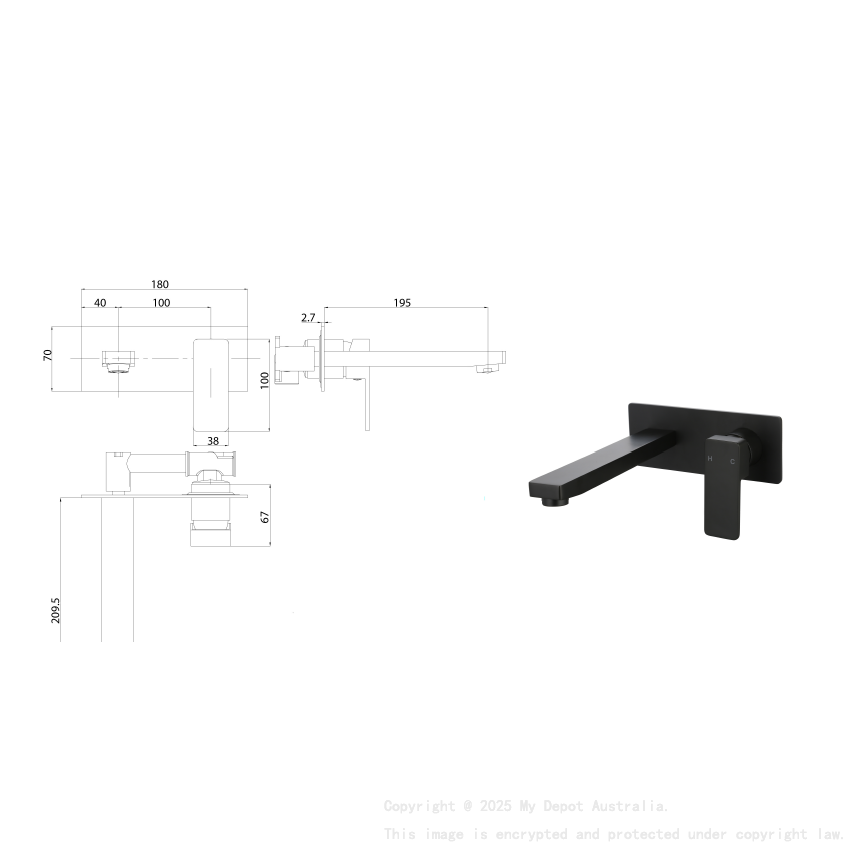 Ceram Wall Basin Mixer Matt Black