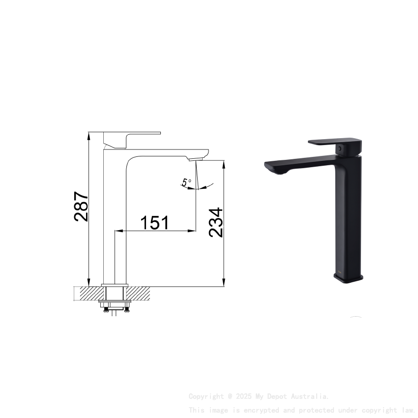 Seto High Rise Basin Mixer Matt Black