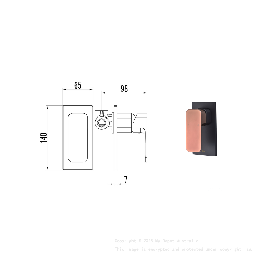 Seto Wall Mixer with Diverter Black & Rose Gold Handle