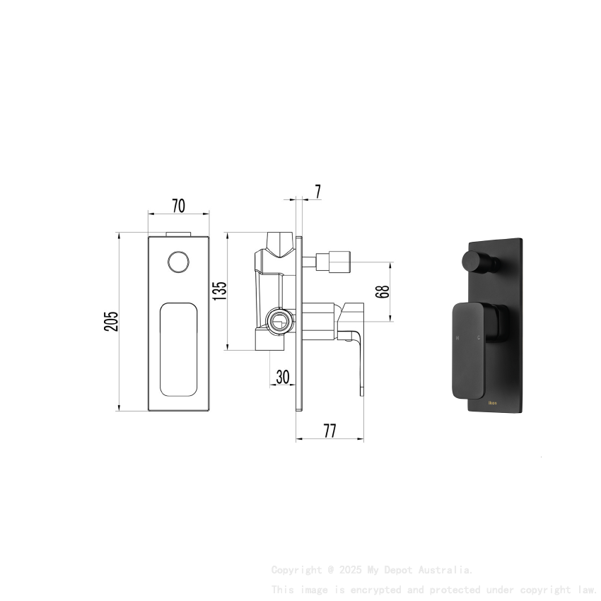 Seto Wall Mixer with Diverter Matt Black