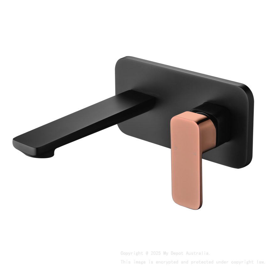 Seto Wall Basin Mixer Black & Rose Gold Handle