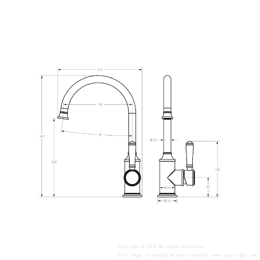 Clasico Gooseneck Sink Mixer Ceramic handle in Matt Black