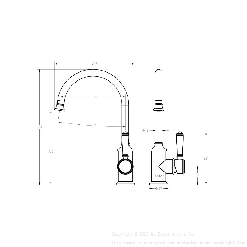 Clasico Gooseneck Sink Mixer in Brushed Gold