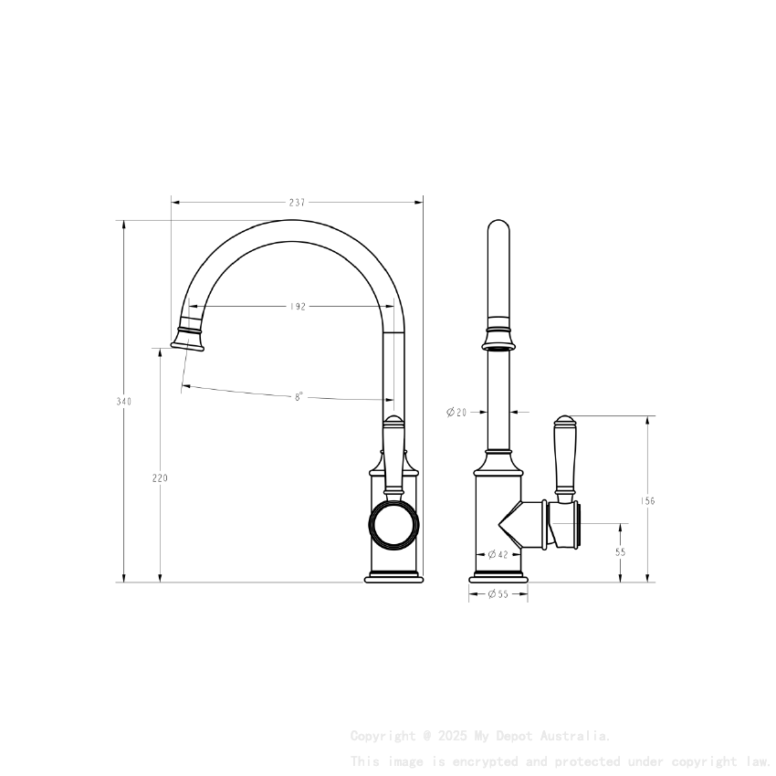 Clasico Gooseneck Sink Mixer in Brushed Nickel