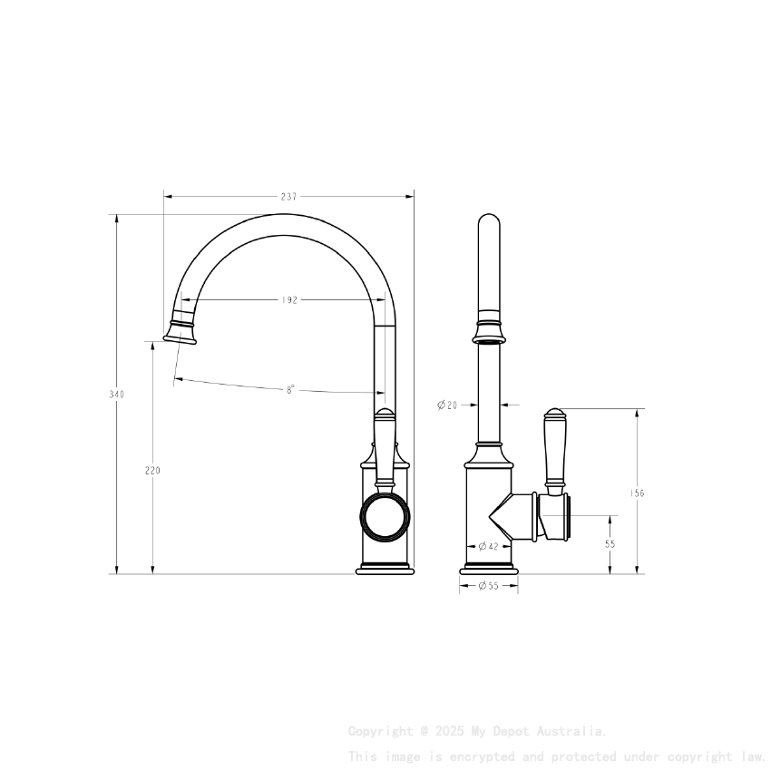 Clasico Gooseneck Sink Mixer in Matt Black