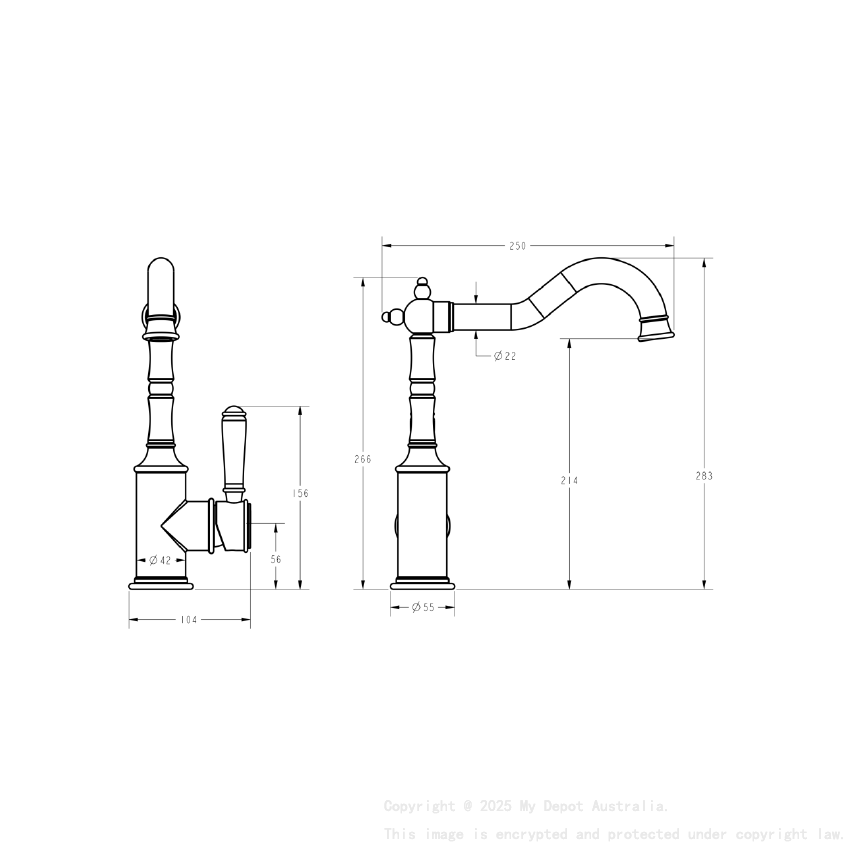 Clasico Sink Mixer Ceramic handle in Matt Black