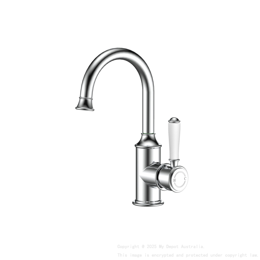 Clasico Gooseneck Basin Mixer Ceramic handle Chrome