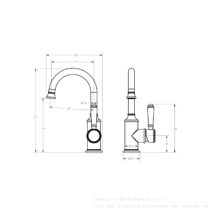 Clasico Gooseneck Basin Mixer in Brushed Gold