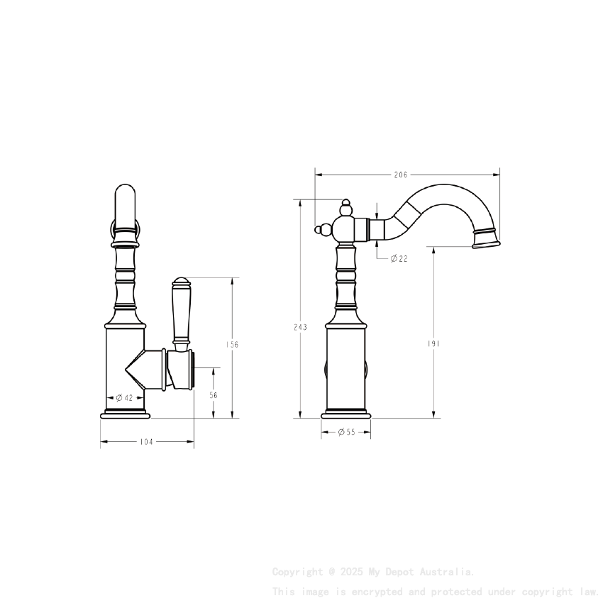 Clasico Basin Mixer Ceramic handle in Matt Black