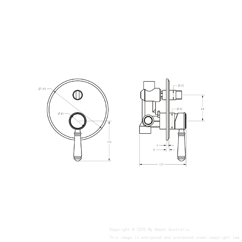 Clasico Wall Diverter Mixer Trim Kits Ceramic handle in Brushed Gold