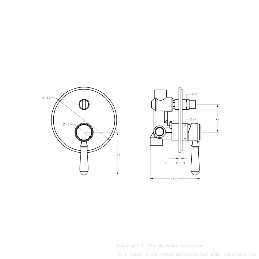 Clasico Wall Diverter Mixer Trim Kits Ceramic handle in Brushed Nickel