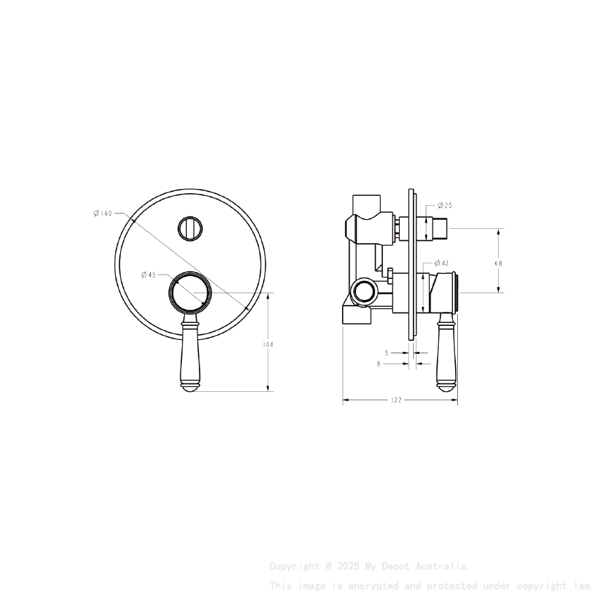 Clasico Wall Diverter Mixer Trim Kits in Brushed Gold