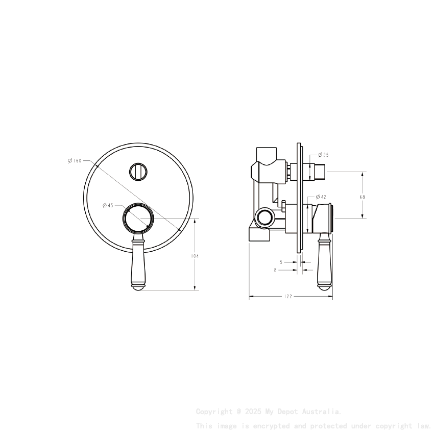 Clasico Wall Diverter Mixer Trim Kits in Matt Black
