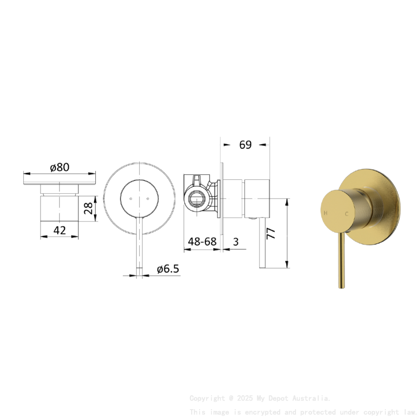 Hali Wall Mixer Brushed Gold