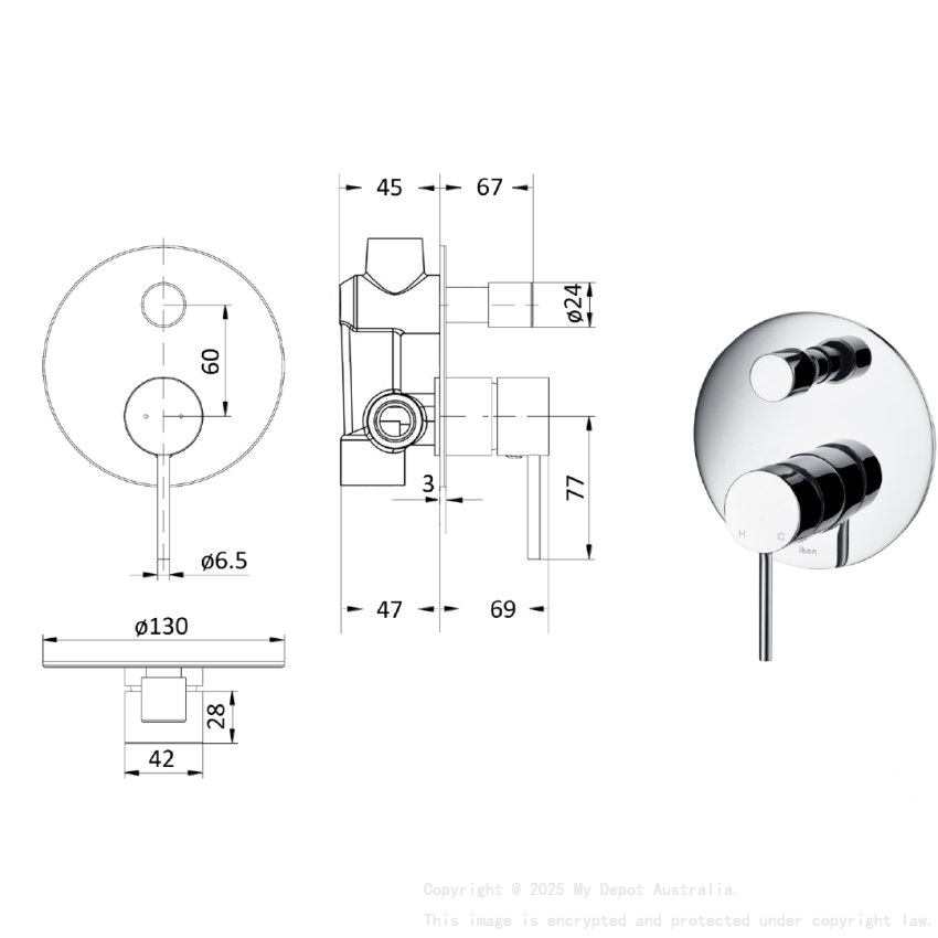 Hali Wall Mixer with Diverter Chrome