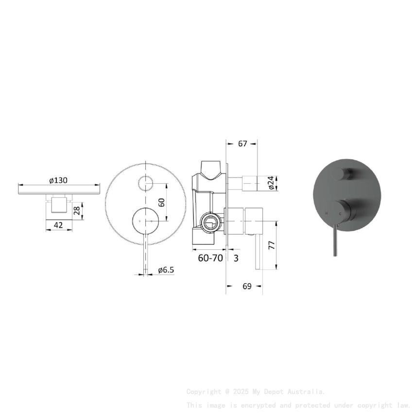 Hali Wall Mixer with Diverter Gunmetal