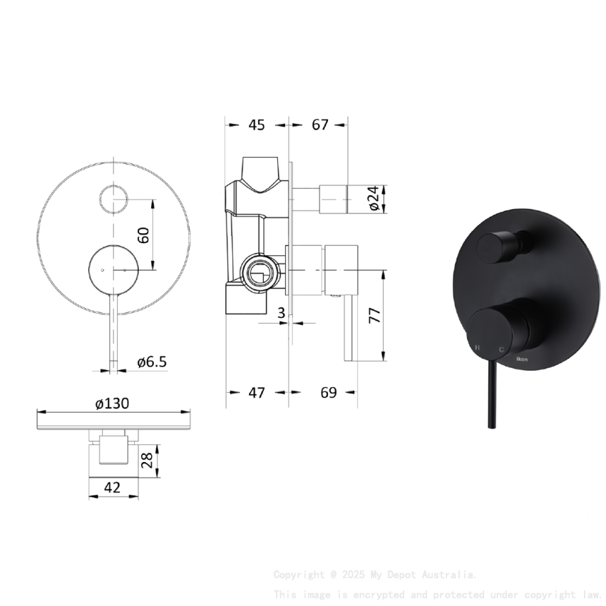 Hali Wall Mixer with Diverter Matt Black