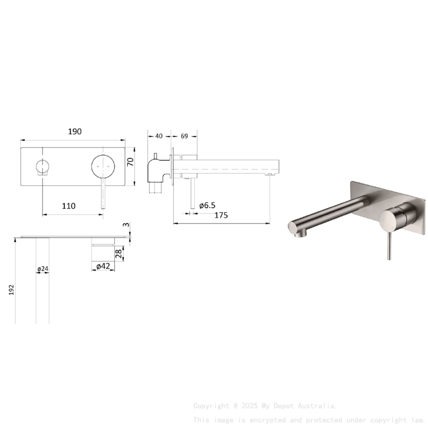 Hali Wall Basin Mixer Brushed Nickel
