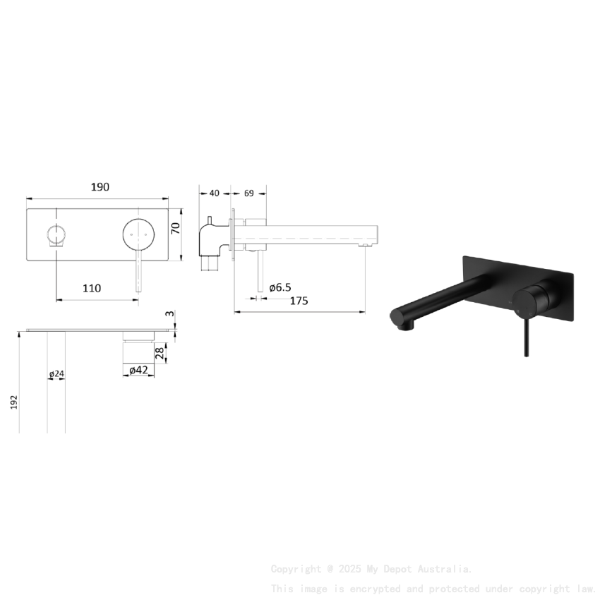 Hali Wall Basin Mixer Matt Black