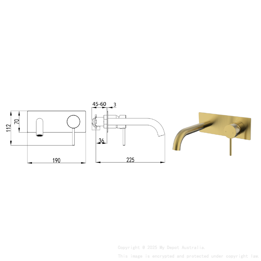 Hali Wall Basin Mixer Curved Spout Brushed Gold