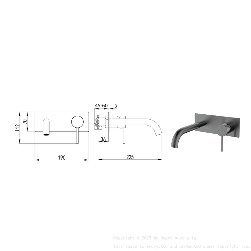 Hali Wall Basin Mixer Curved Spout Gunmetal