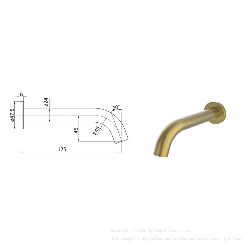 Hali Curve Bath Spout Brushed Gold