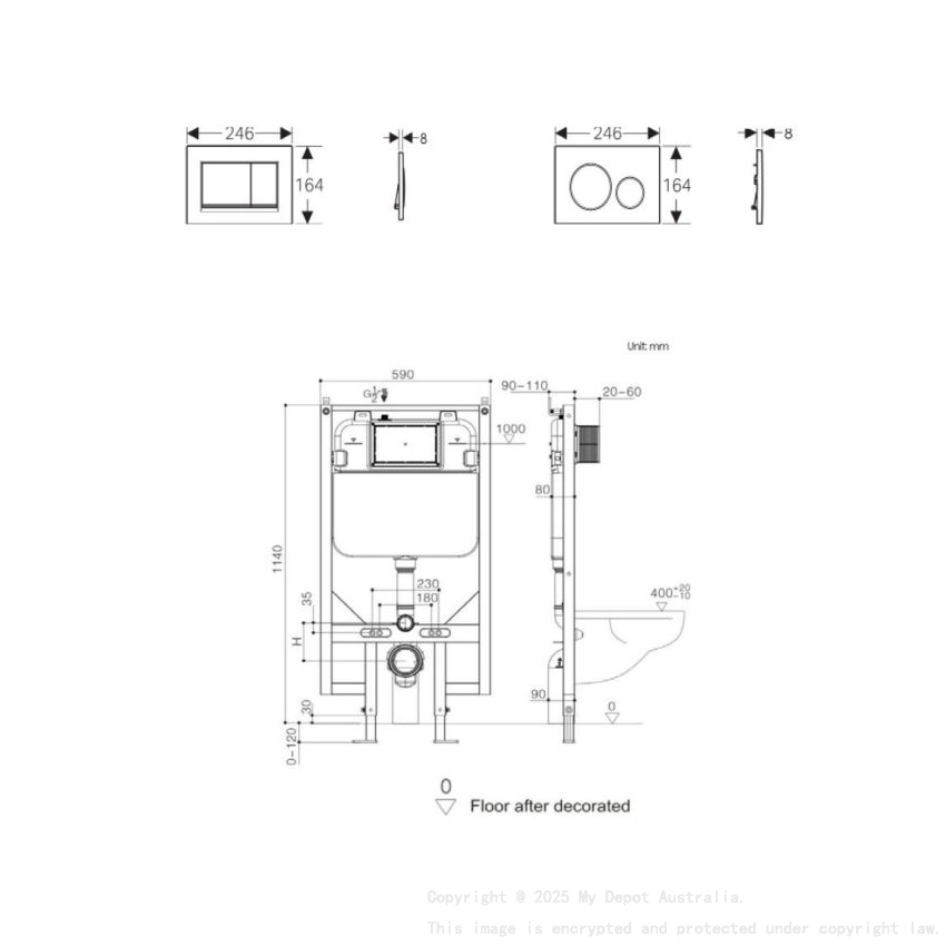 Wall Hung Pan Concealed 80mm Cistern