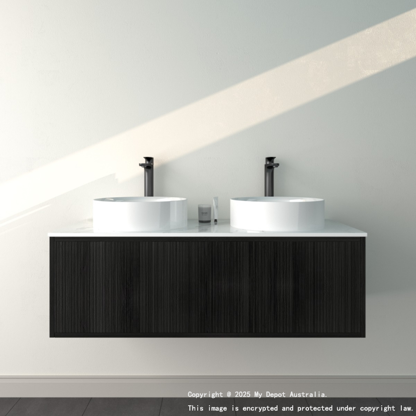 1190mm Kiama Bottega Oak 1 Left Drawer 1 Right Door Fluted Wall Hung Vanity Cabinet Only