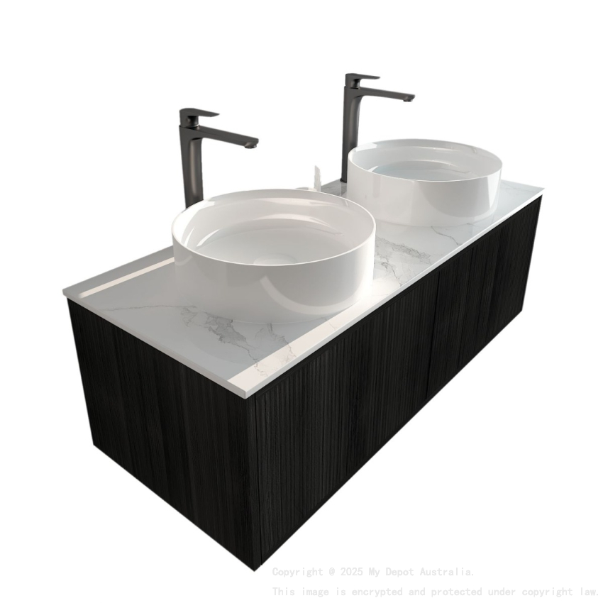 1190mm Kiama Bottega Oak 1 Left Drawer 1 Right Door Fluted Wall Hung Vanity Cabinet Only