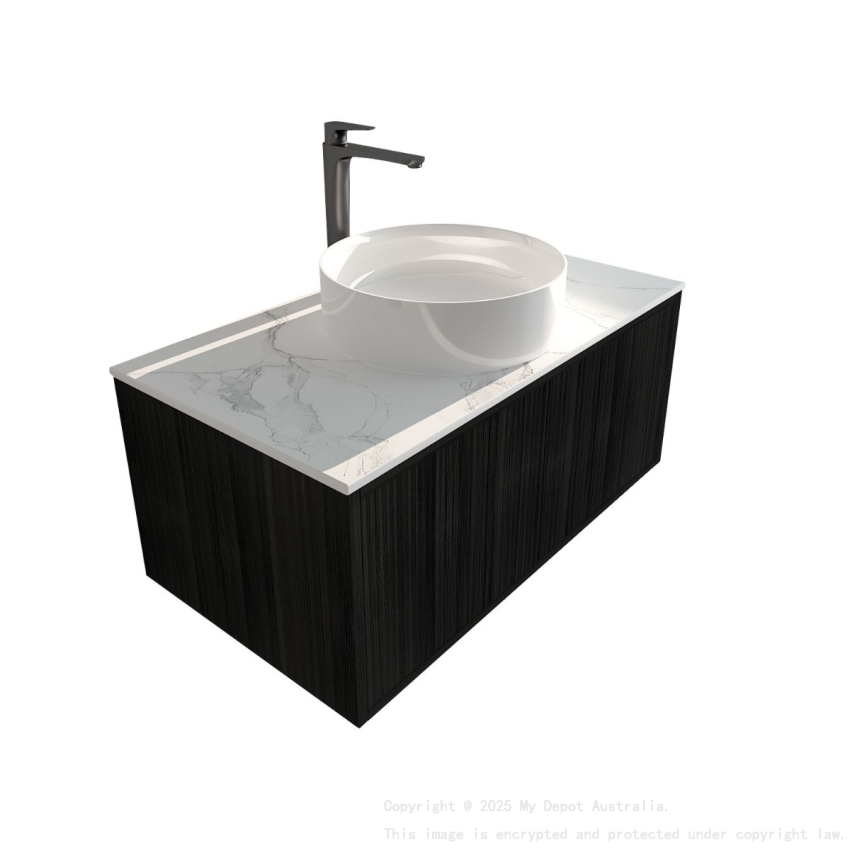 890mm Kiama Bottega Oak 1 Right Drawer 1 Left Door Fluted Wall Hung Vanity Cabinet Only