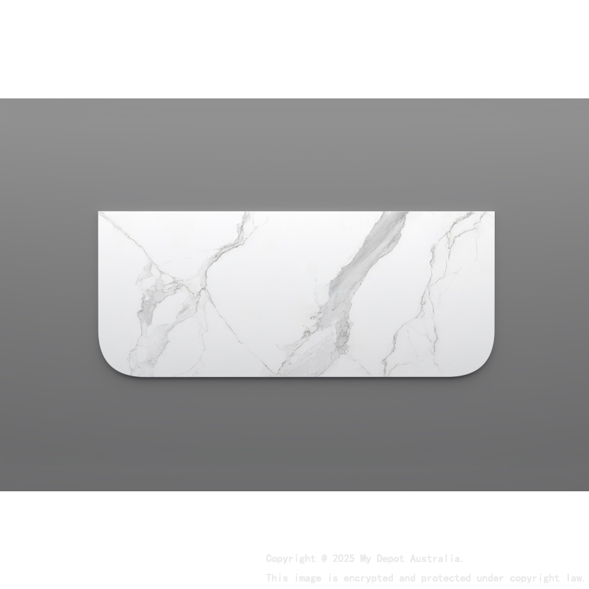 1200mm White Marble Look Sintered Stone Top Matte Finish Rounded Corner Benchtop Rounded Corner