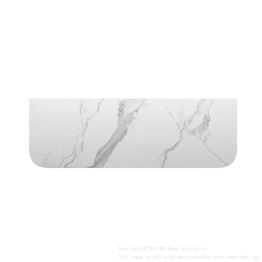 1500mm White Marble Look Sintered Stone Top Matte Finish Rounded Corner Benchtop Rounded Corner