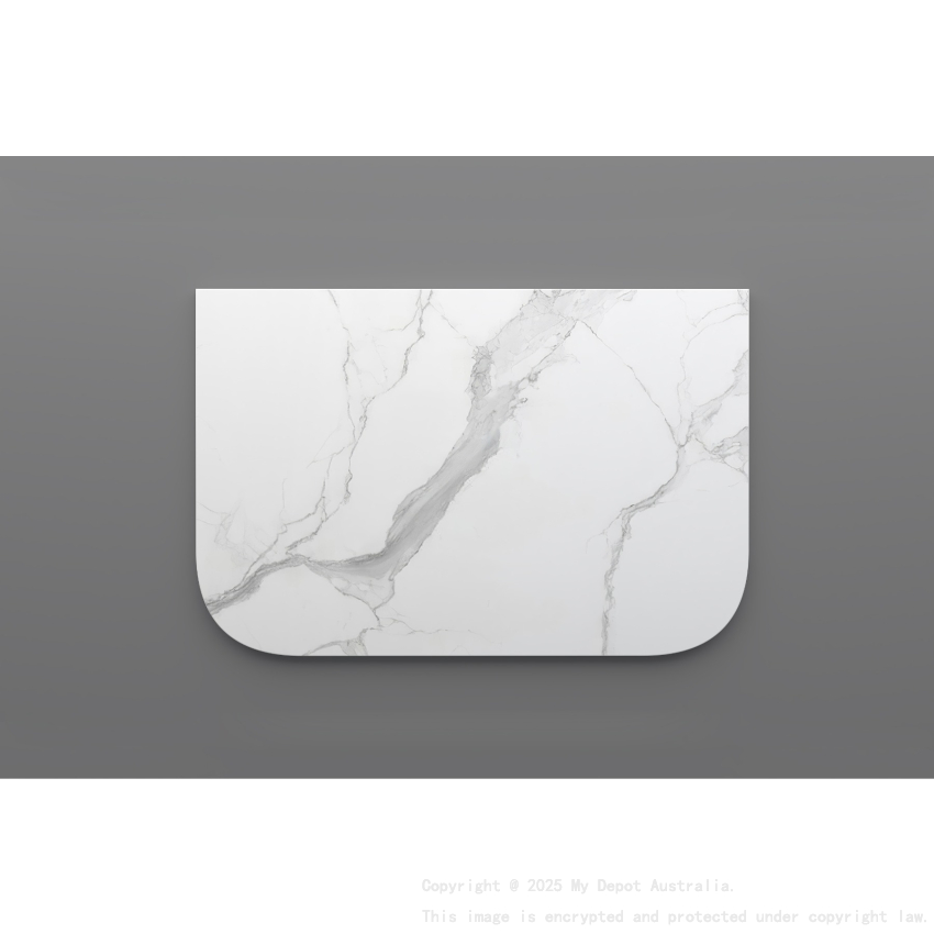 750mm White Marble Look Sintered Stone Top Matte Finish Rounded Corner Benchtop Rounded Corner
