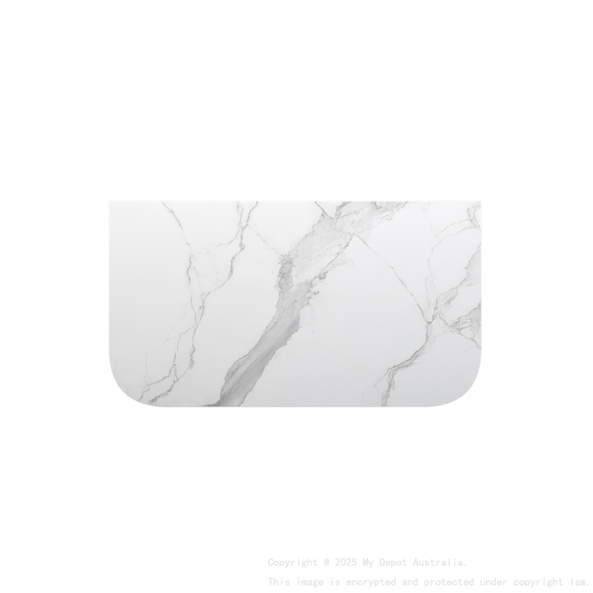 900mm White Marble Look Sintered Stone Top Matte Finish Rounded Corner Benchtop Rounded Corner