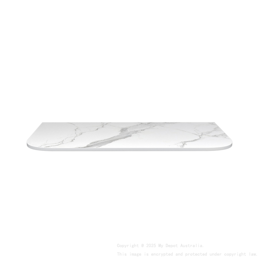 900mm White Marble Look Sintered Stone Top Matte Finish Rounded Corner Benchtop Rounded Corner