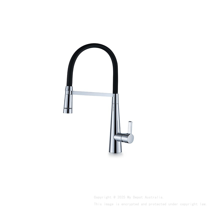 Chrome Designer Gooseneck Pull Out Kitchen Mixer With LED