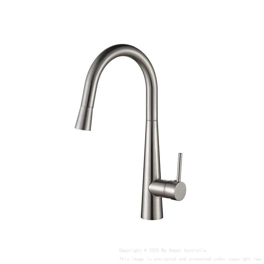 Brushed Nickel Designer Gooseneck Pull Out Kitchen Mixer