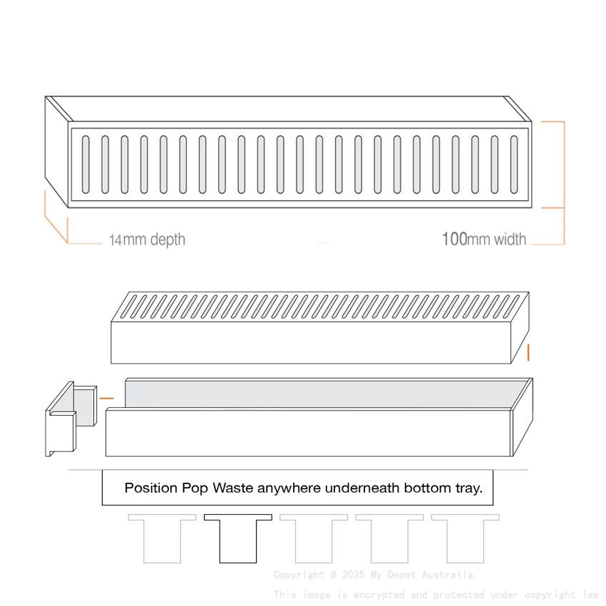 300x100x14mm Lauxes Aluminium Next Generation 14 Floor Grate Matte Yellow Gold 