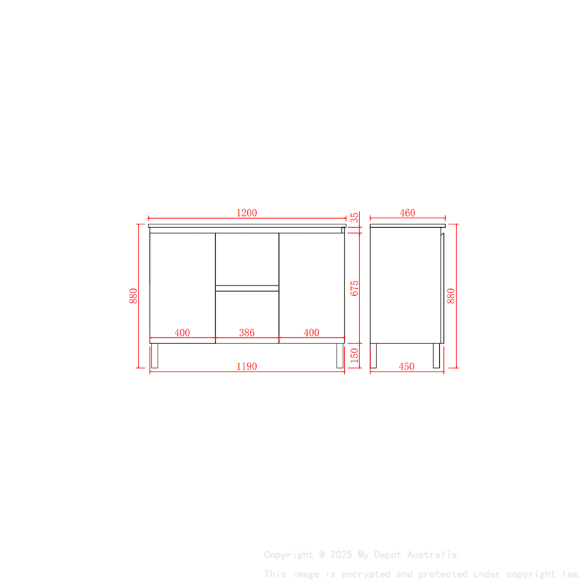 1190*455*860mm Gloss White Alpha Free Standing PVC Vanity Double Bowl