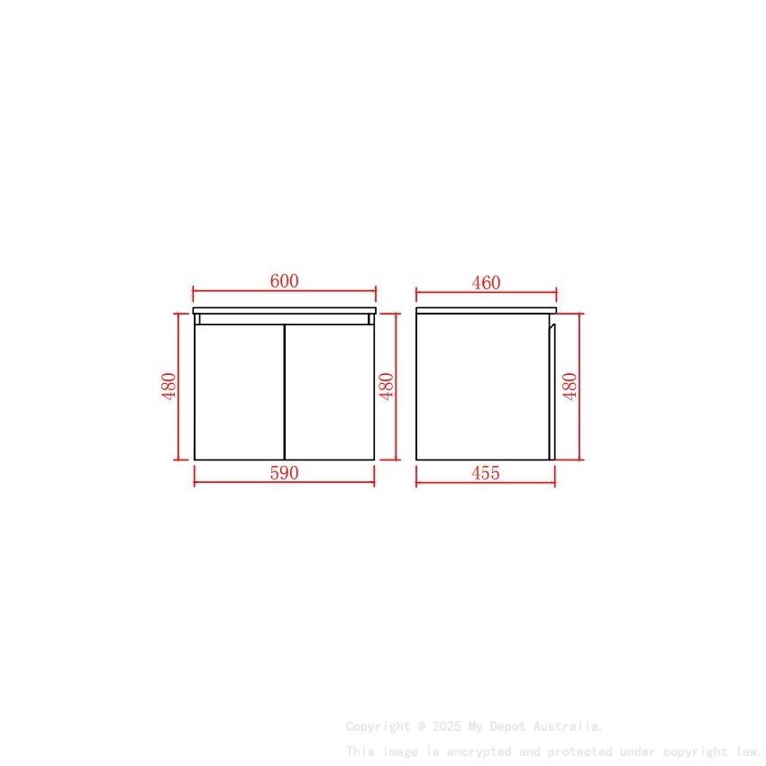 590*455*480mm Gloss White Alpha Wall Hung PVC Vanity