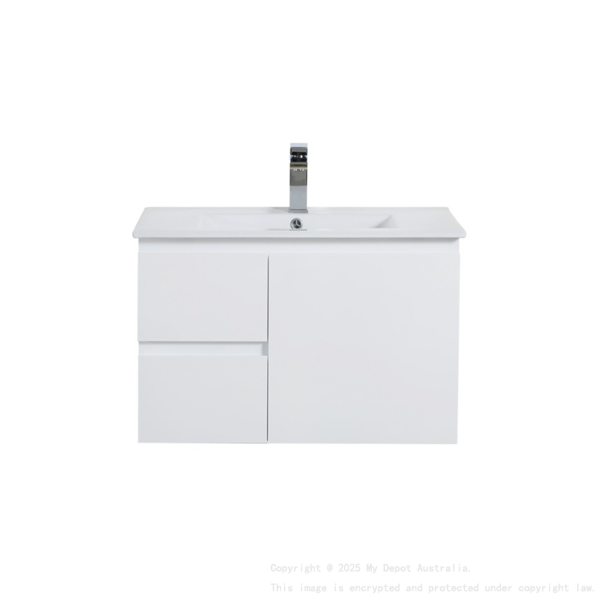 740*455*480mm Gloss White Alpha Wall Hung PVC Vanity,Left Hand Drawers