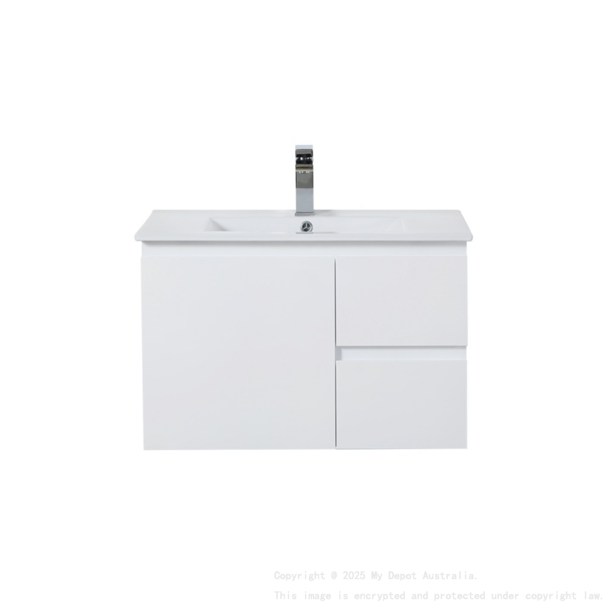 740*455*480mm Gloss White Alpha Wall Hung PVC Vanity,Right Hand Drawers