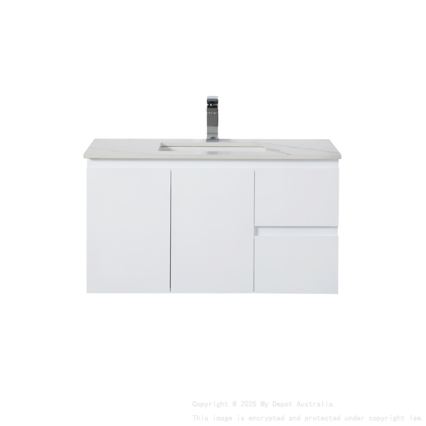 890*455*480mm Gloss White Alpha Wall Hung PVC Vanity,Right Hand Drawers