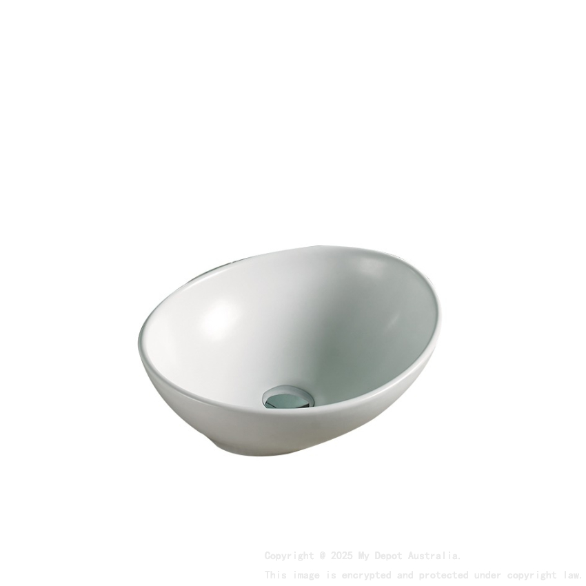 410*340*135mm Matte White Birch Fine Ceramic Above Counter Basin No Overflow 32mm Waste