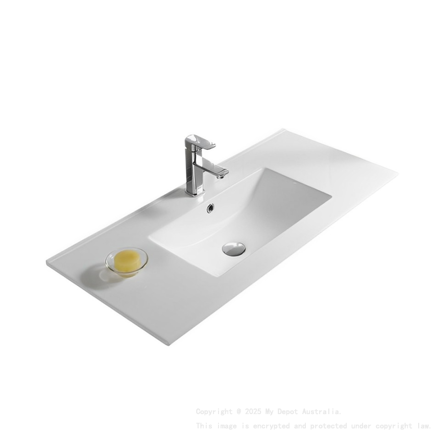 1205*463*175mm Gloss White Crete Fine Ceramic Counter Top One Tap Hole Overflow 32mm Waste