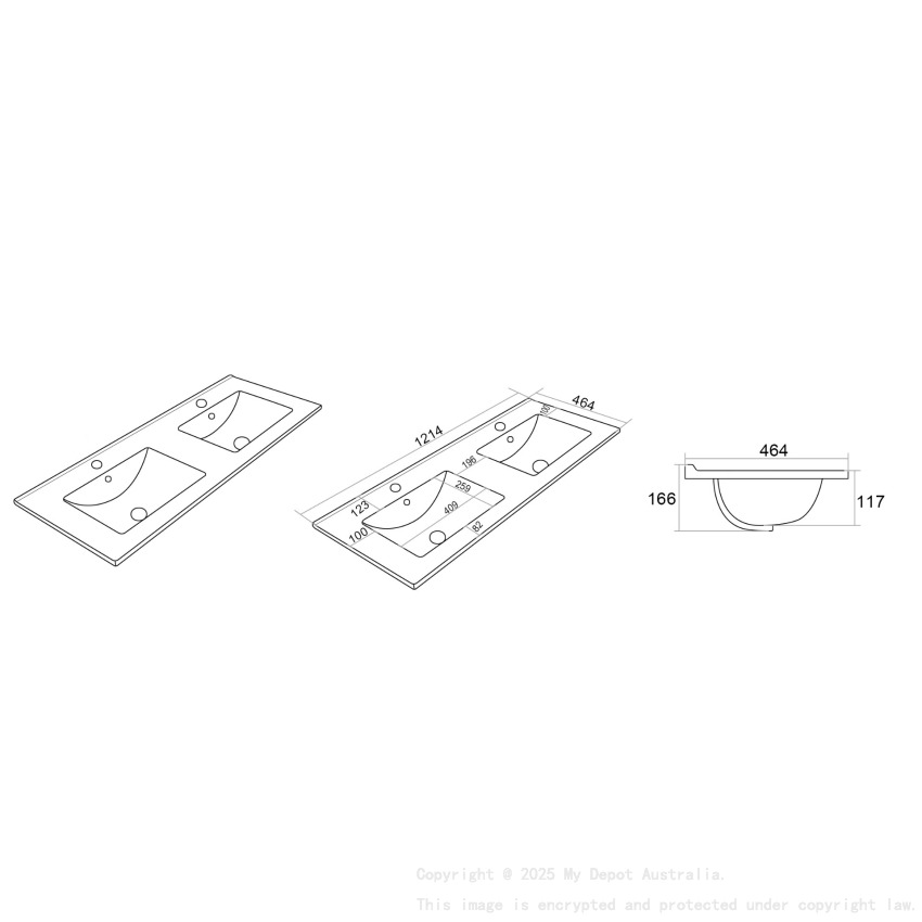 1210*465*180 Gloss White Crete Fine Ceramic Counter Top Tap Hole Double Bowl Overflow 32mm Waste